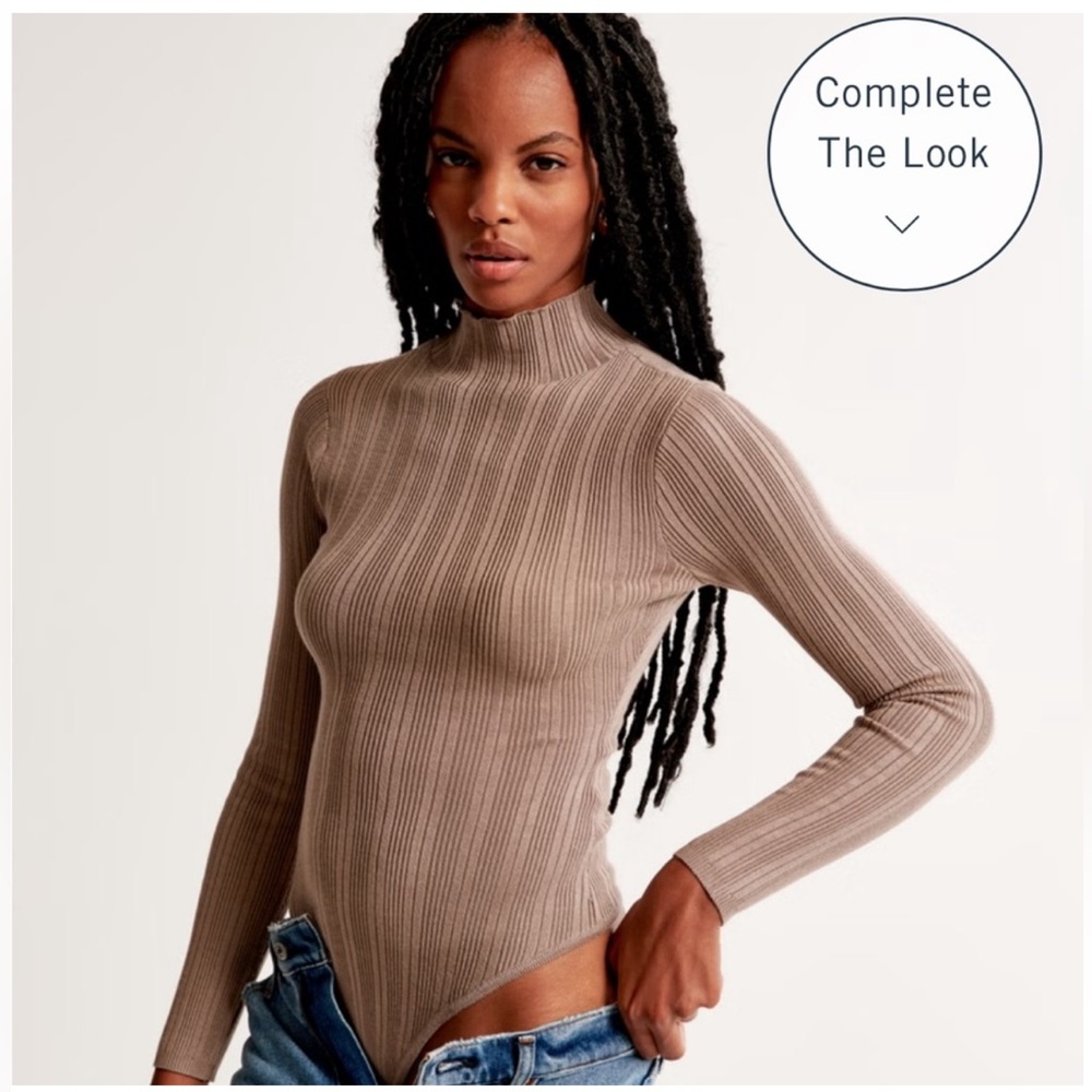 Abercrombie & Fitch Tan Ribbed Long Sleeve Bodysuit